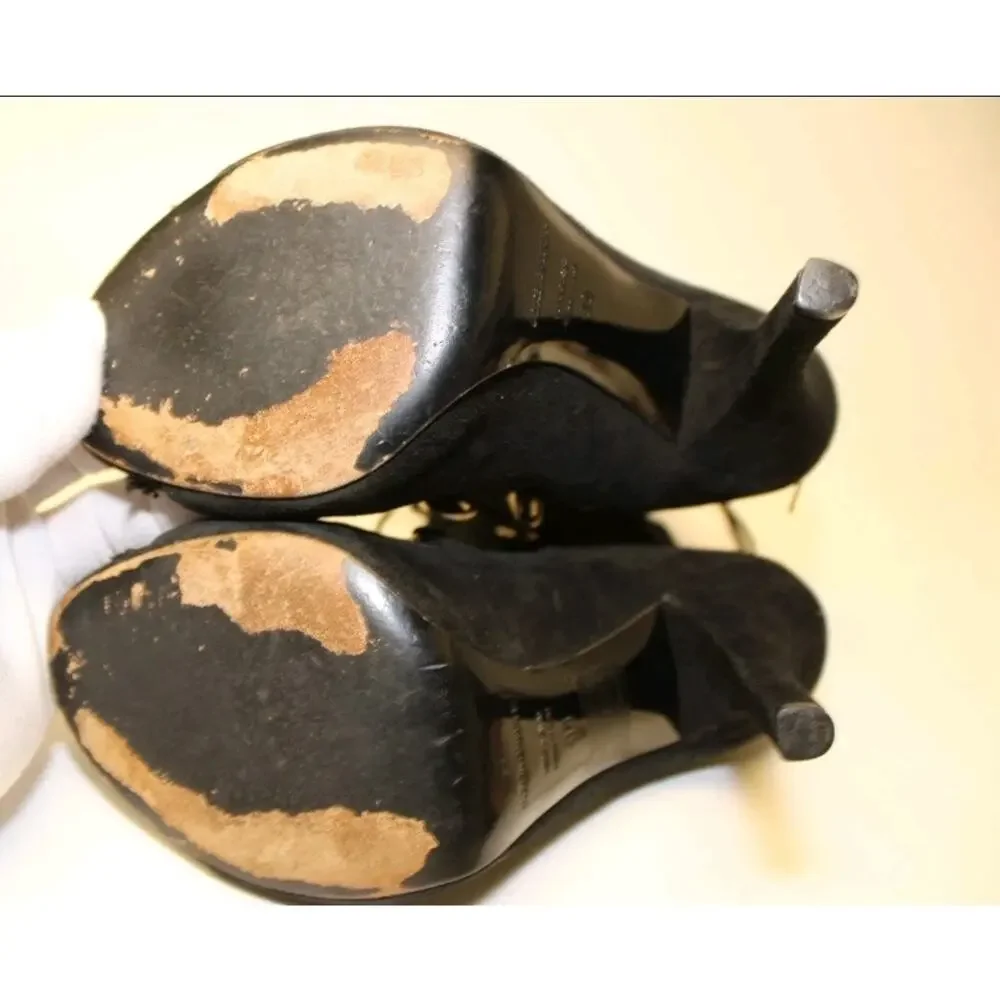 Sale❗️Dolce & Gabbana Italy Made Suede Mesh Peep Toe Stiletto Ankle Boots - Picture 10 of 16